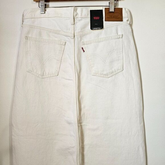 NWT LEVI'S CREAM/WHITE DENIM MAXI SLIT FRONT SKIRT SIZE 30 - Picture 5 of 16